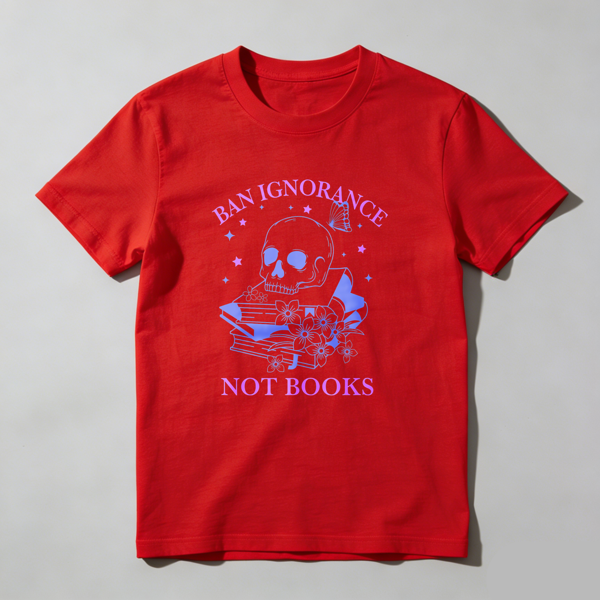 Wardrobecart Ban Ignorance Not Books Skull Books Flowers Stars Unisex Classic T-shirt