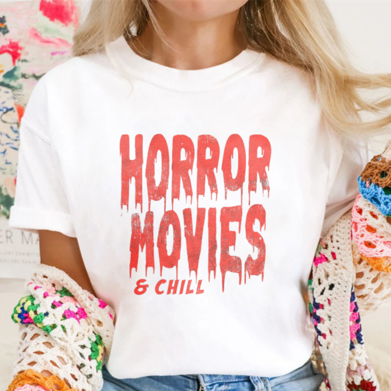 Horror Movies And Chill Funny Halloween Graphic T-shirt