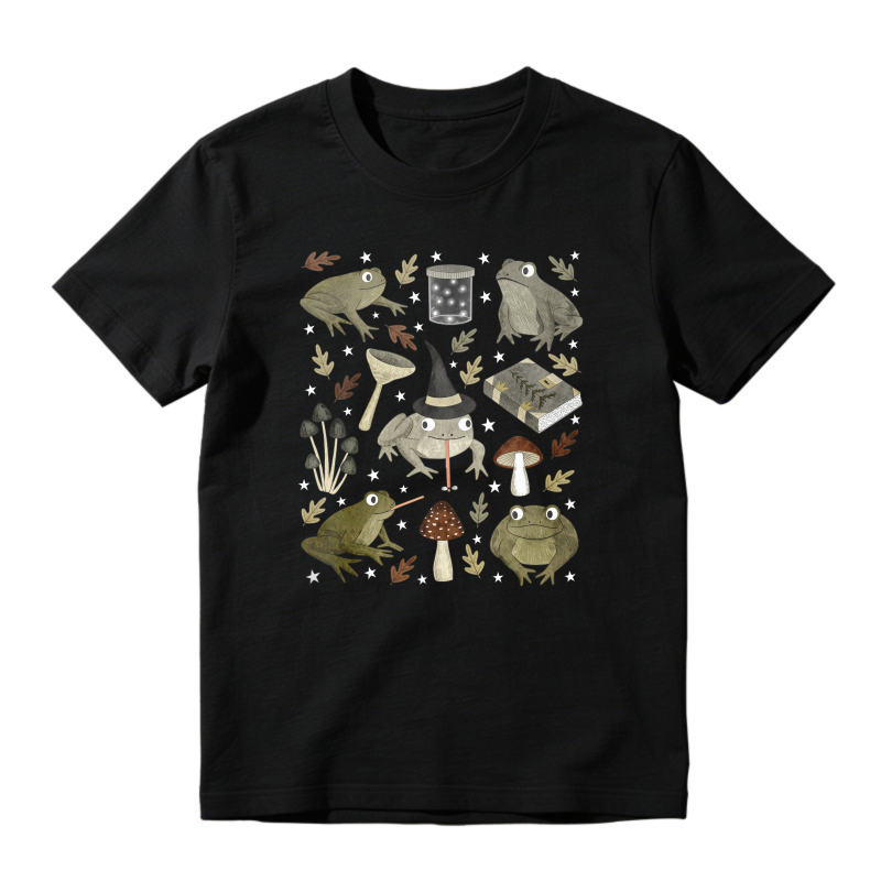 Witchy Frogs And Mushrooms Magical Forest Pattern, Unisex Classic T-shirt