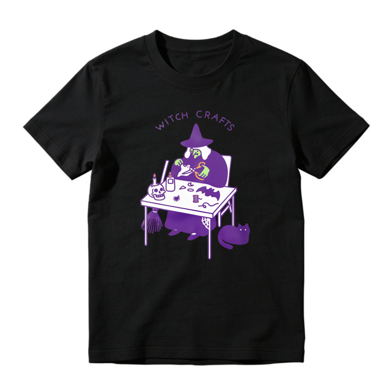 Witch Crafts Purple Wizard Brewing Potion At Desk With Cat And Broom, Unisex Classic T-shirt
