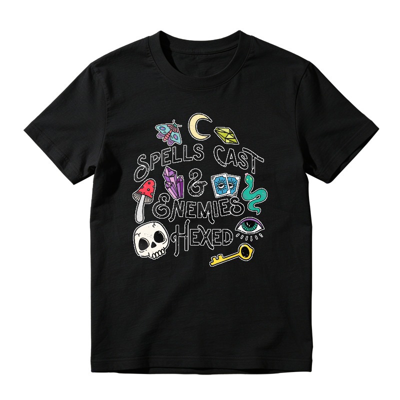 Spells Cast And Enemies Hexed Magic Skull Moon Snake Key Graphic, Unisex Classic T-shirt