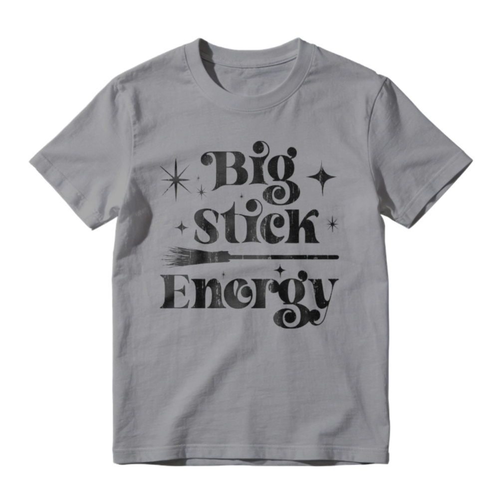 Big Stick Energy Witch Broomstick Sparkle Graphic T-shirt