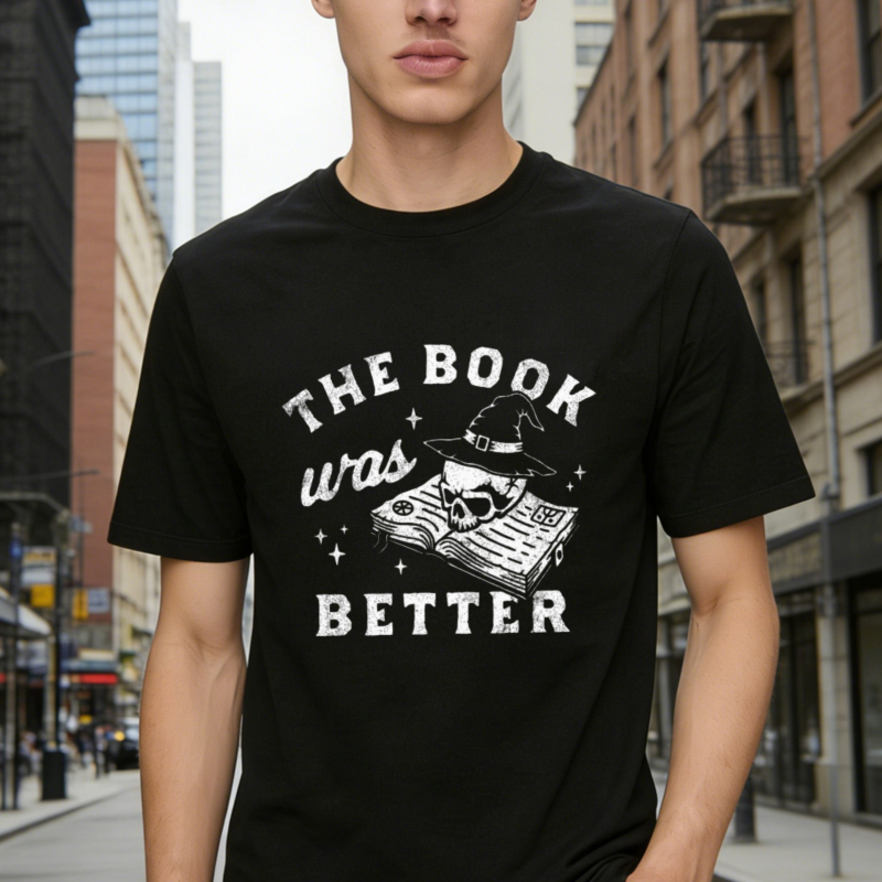 The Book Was Better Skull Witch Hat Open Book Graphic T-shirt