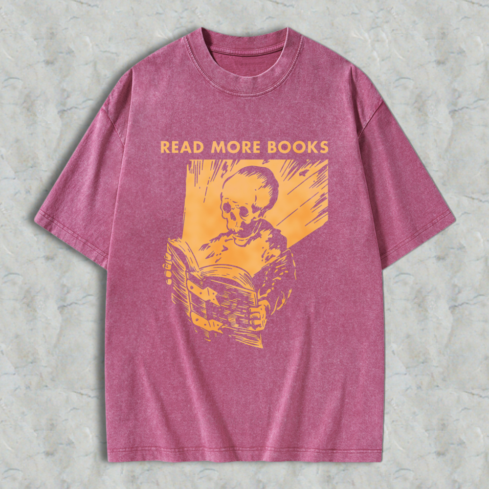 Wardrobecart Skeleton Reading Book Read More Books Unisex Washed T-shirt