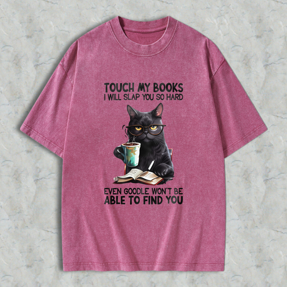 Wardrobecart Cat With Glasses Reading Book And Coffee Unisex Washed T-shirt