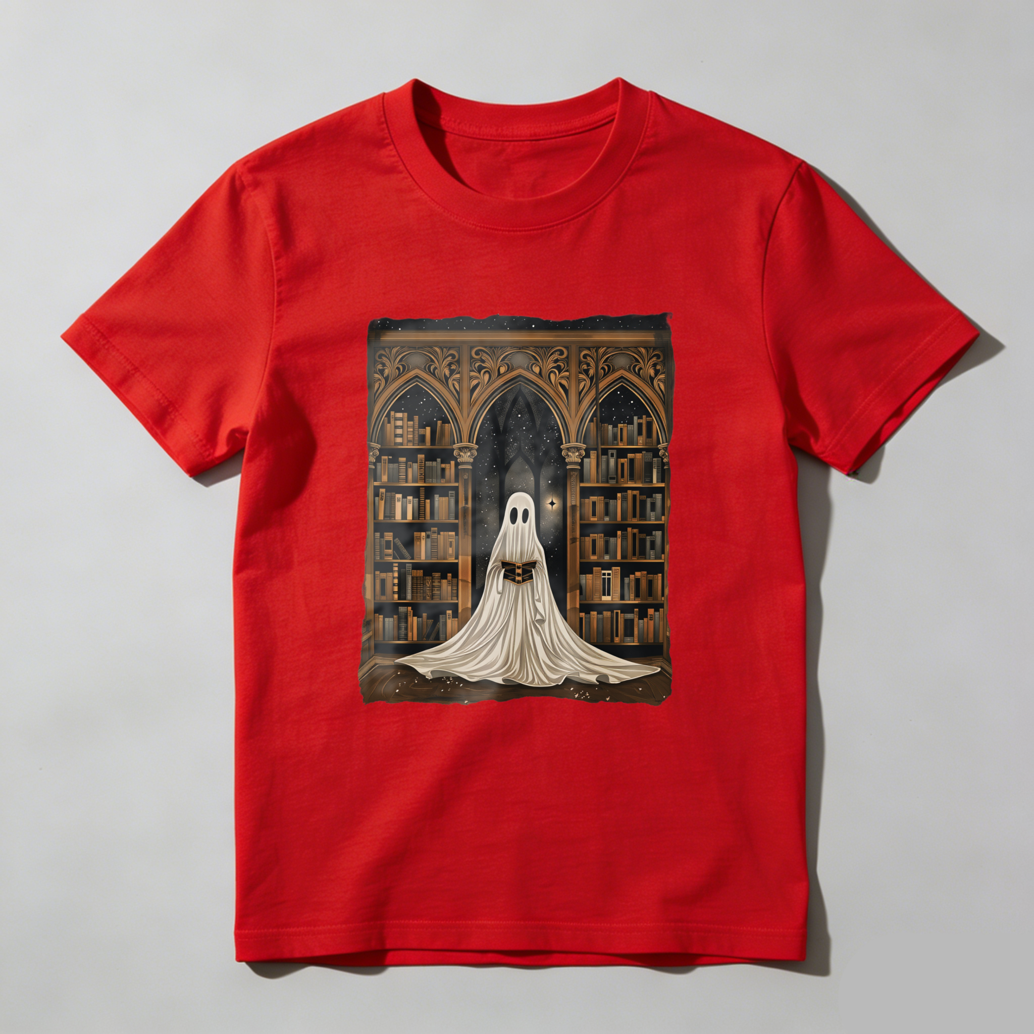 Wardrobecart Ghost In Library With Books And Stars Tshirt