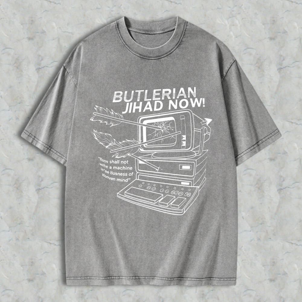 Wardrobecart Butlerian Jihad Now Computer With Arrow Through Screen And Quote Unisex Washed T-shirt