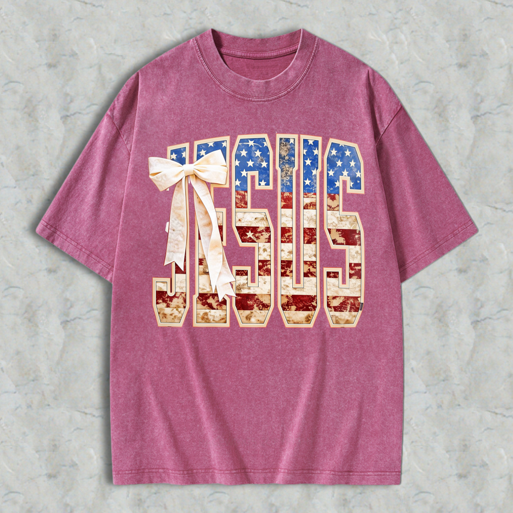 Jesus American Flag Design Washed T-shirt