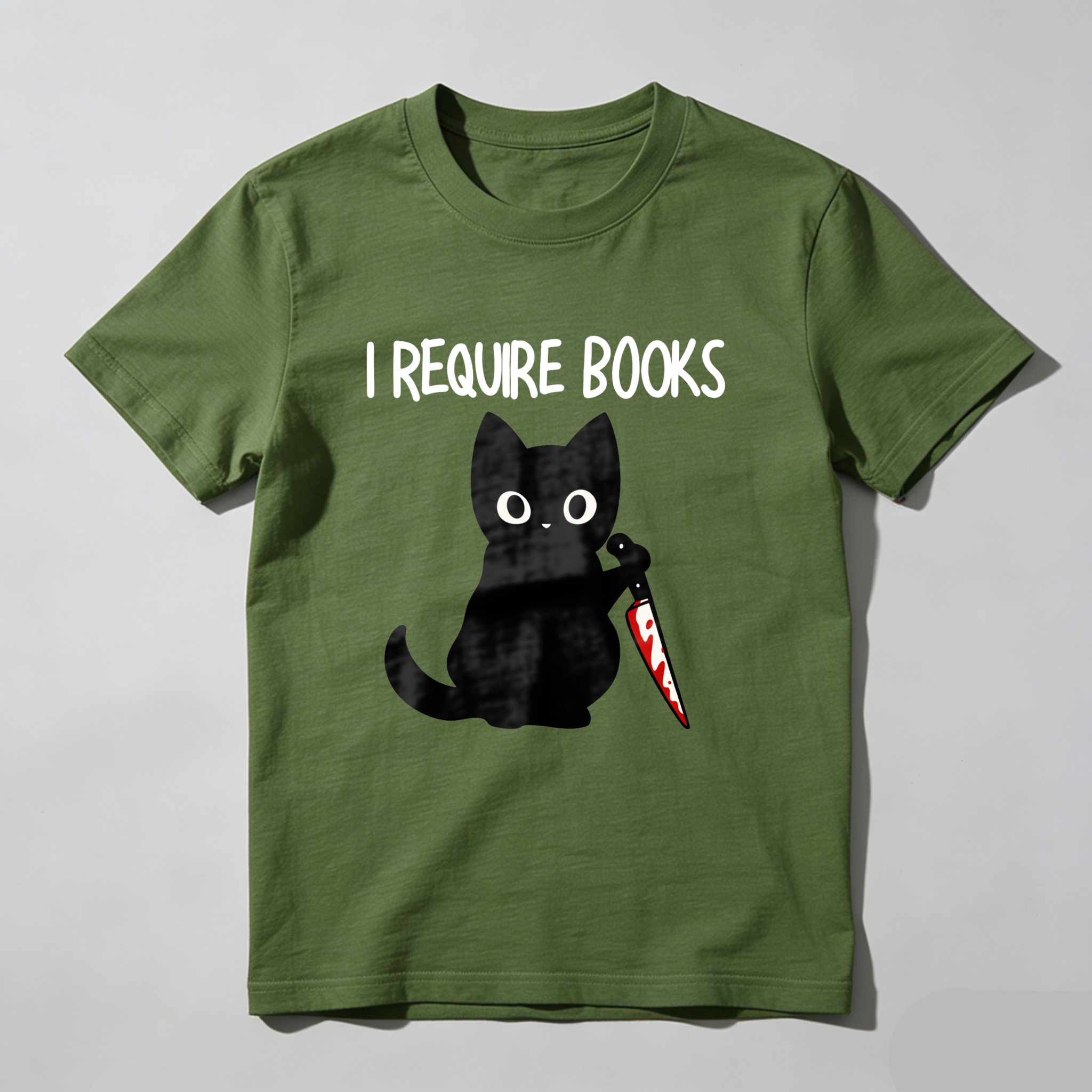 Wardrobecart I Require Books Cat With Knife Tshirt