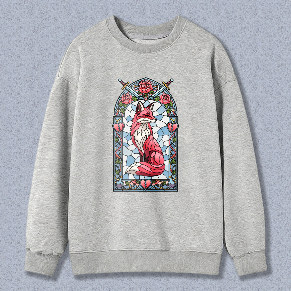 Wardrobecart Stained Glass Fox With Roses And Swords Design Unisex Classic Sweatshirt