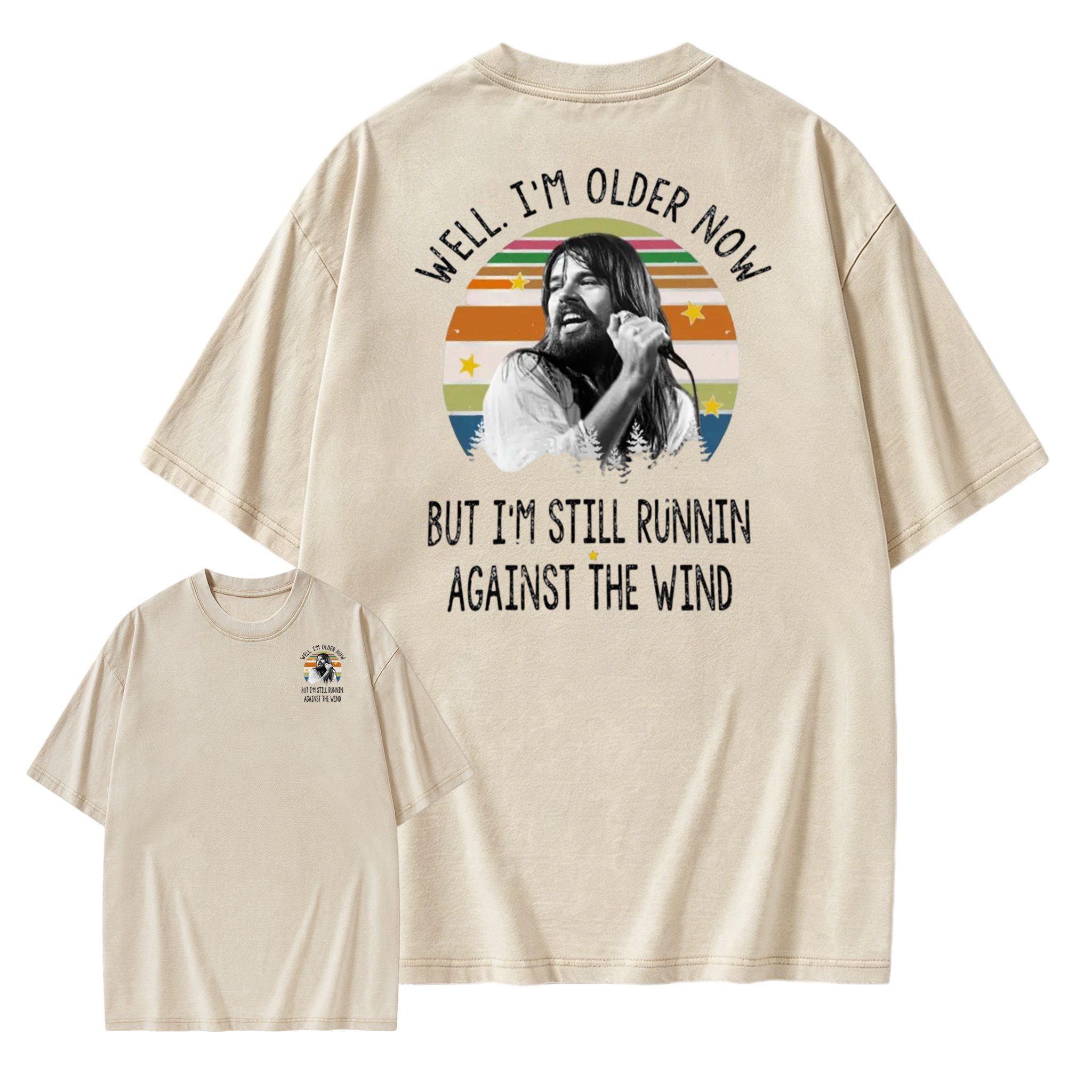 Well I'm Older Now But I'm Still Runnin Against The Wind Vintage Rock Quote Washed T-Shirt