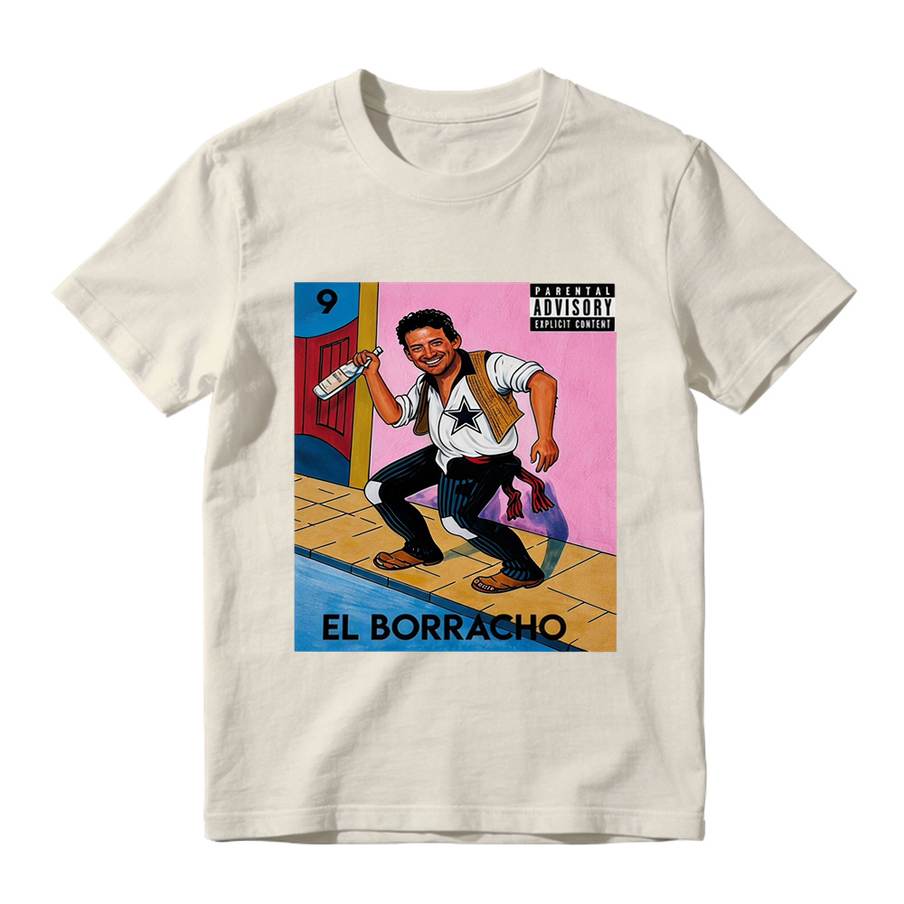 El Borracho Mexican Loteria Card T-Shirt - Funny Drinking Parental Advisory Graphic Tee for Men
