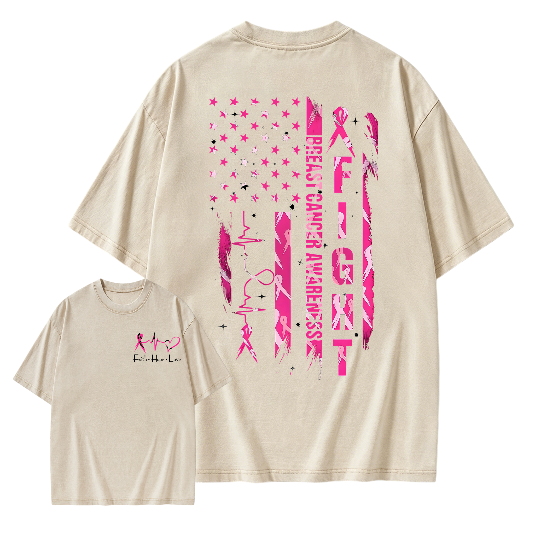 Women's Breast Cancer Awareness Graphic Washed T-shirt with Pink Ribbon & "Empowerment" Design