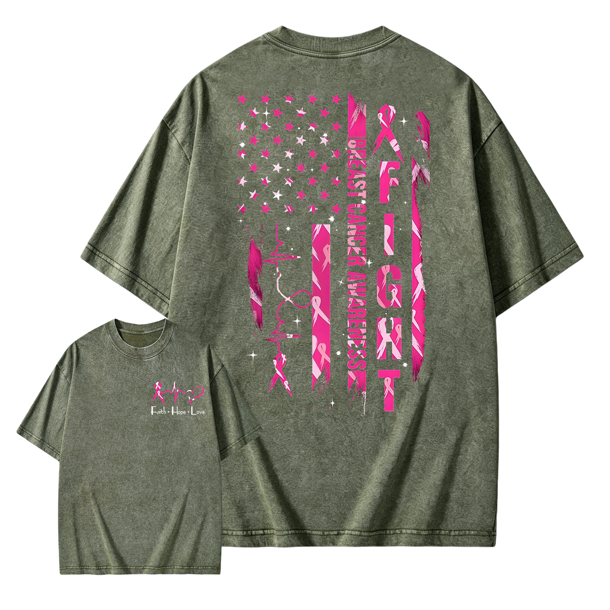 Women's Breast Cancer Awareness Graphic Washed T-shirt with Pink Ribbon & "Empowerment" Design
