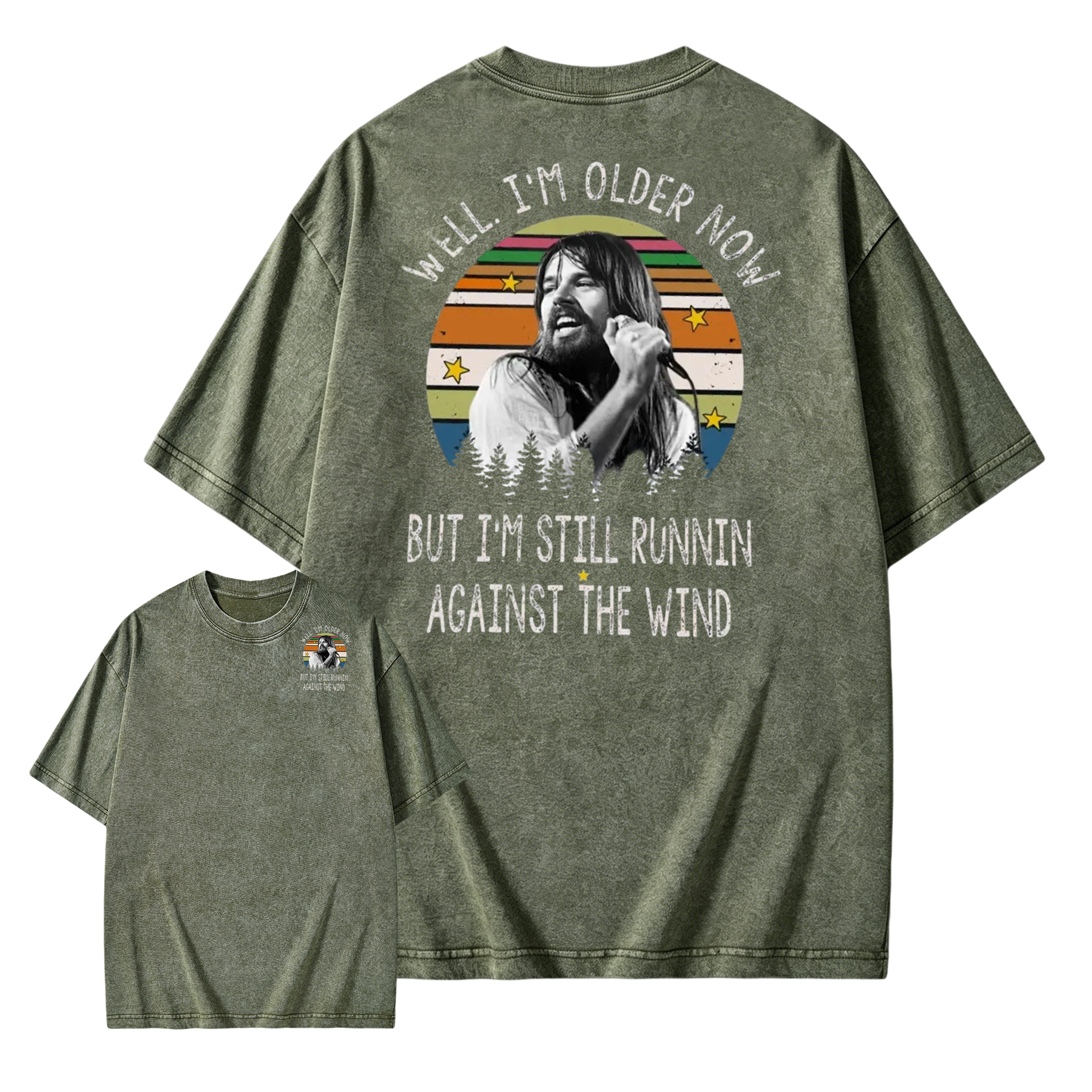 Well I'm Older Now But I'm Still Runnin Against The Wind Vintage Rock Quote Washed T-Shirt