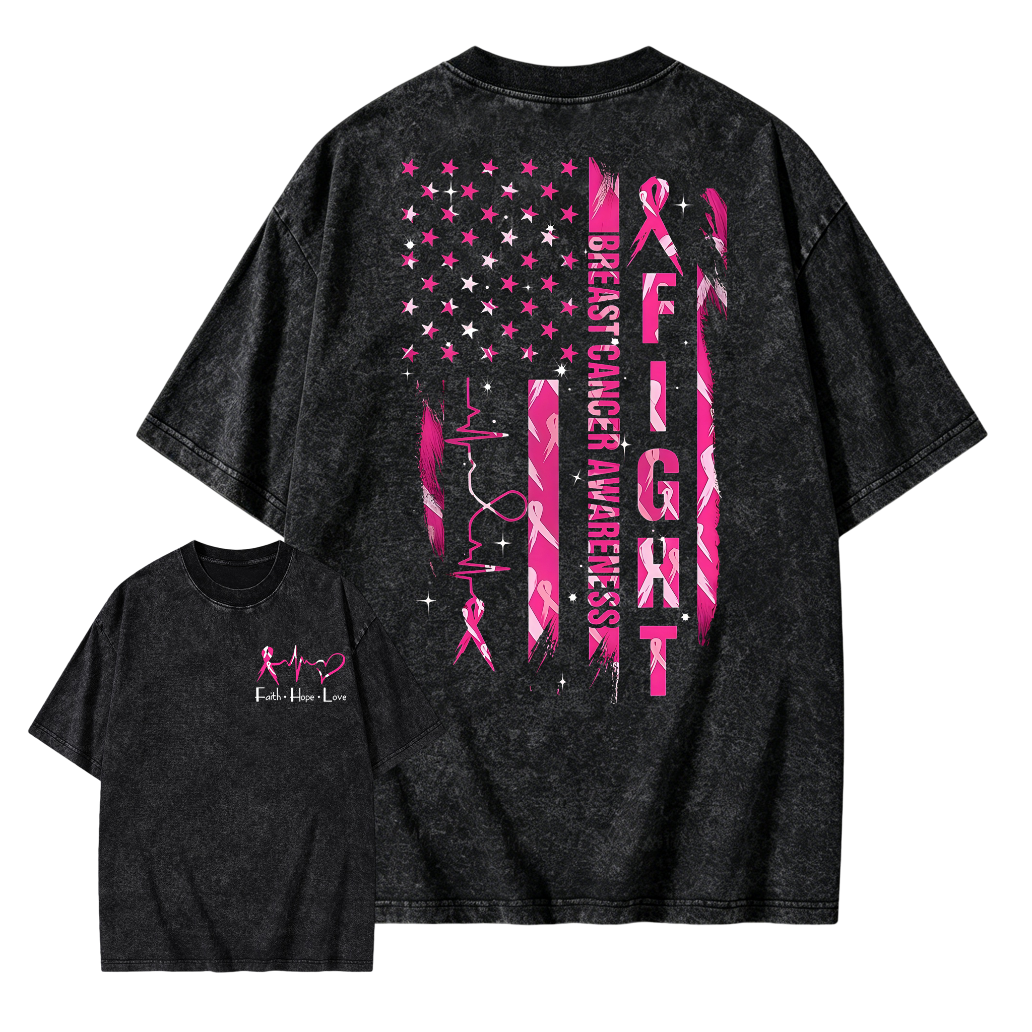 Women's Breast Cancer Awareness Graphic Washed T-shirt with Pink Ribbon & "Empowerment" Design