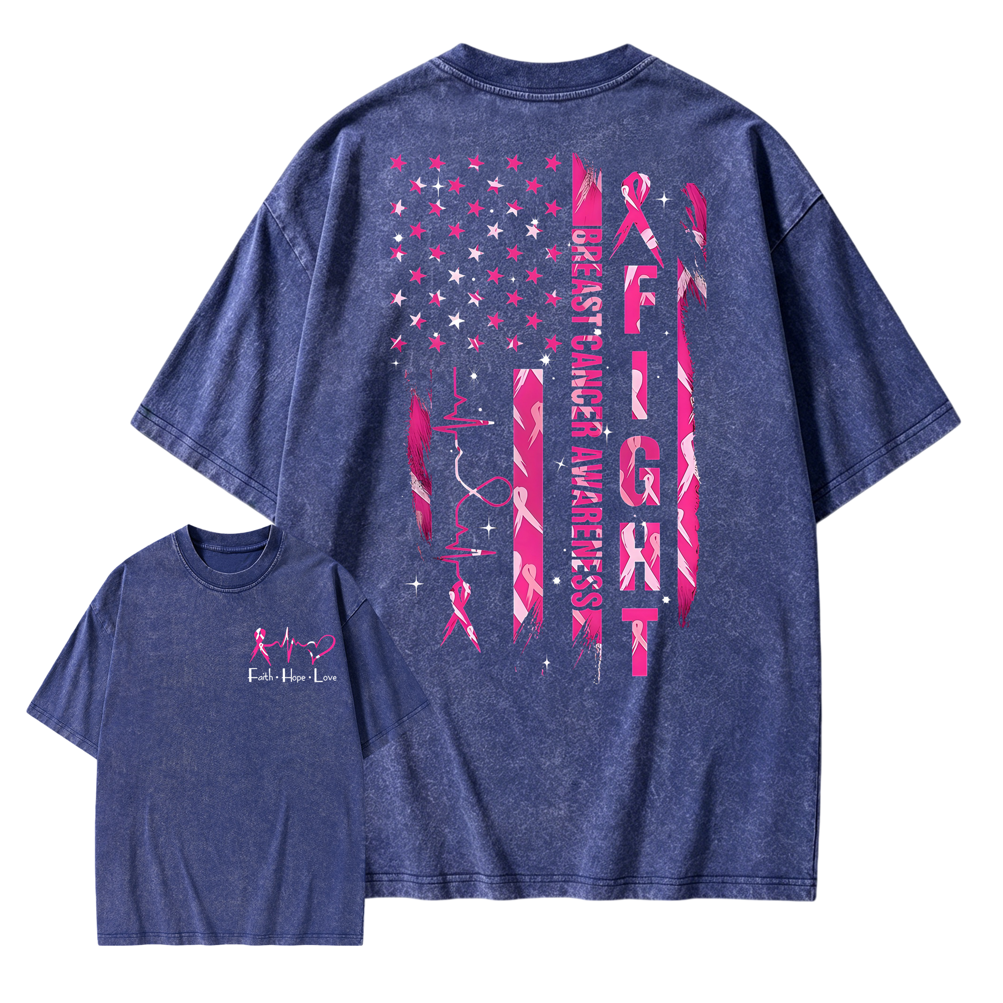 Women's Breast Cancer Awareness Graphic Washed T-shirt with Pink Ribbon & "Empowerment" Design