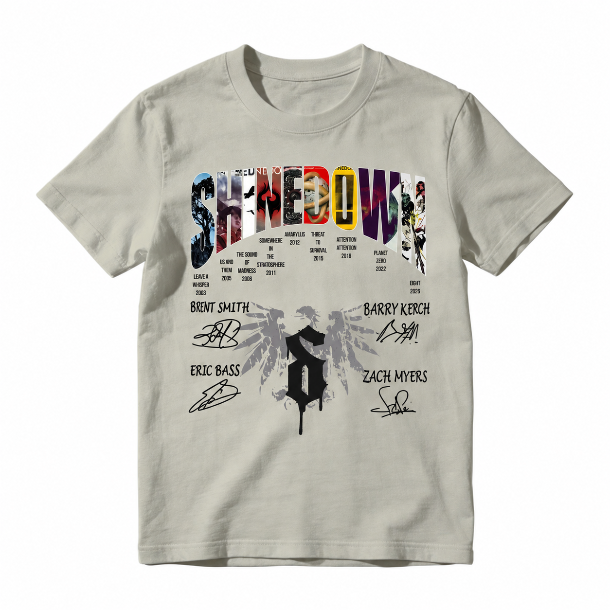 Shined0wn Discography T-Shirt, Vintage Rock Band Album Collection Shirt