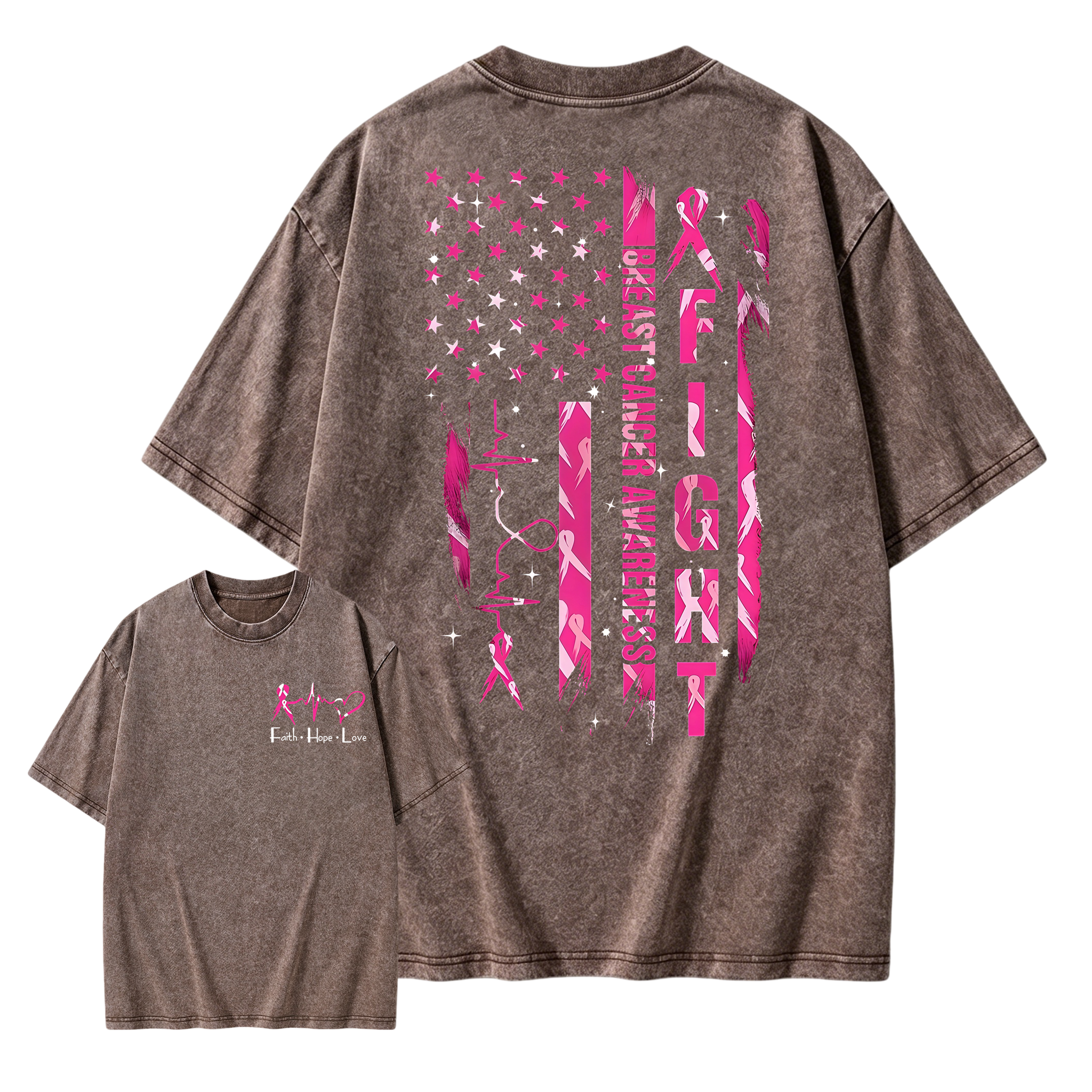 Women's Breast Cancer Awareness Graphic Washed T-shirt with Pink Ribbon & "Empowerment" Design