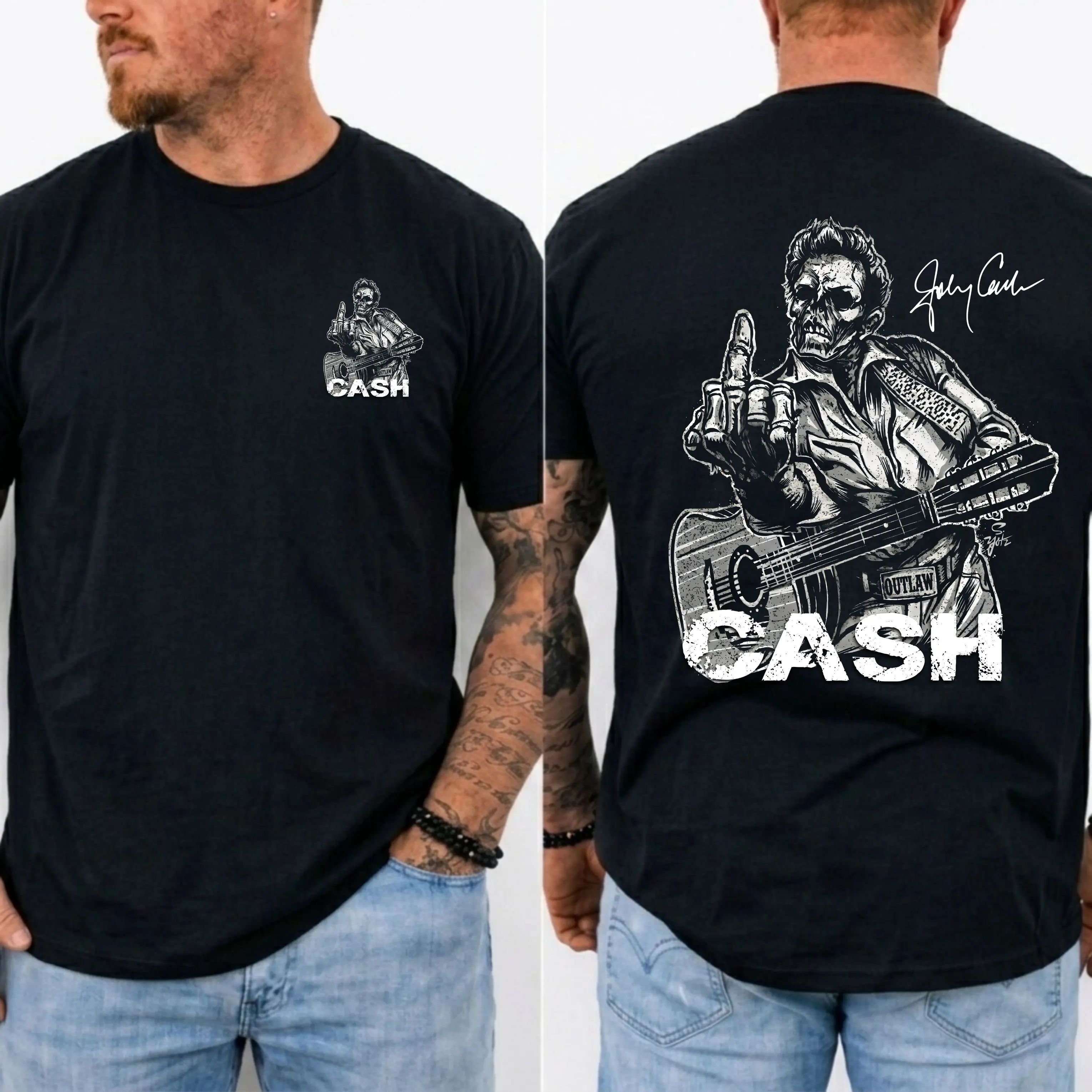 J0hnny Cash Finger Skull Graphic Tee, Country Music Legend Memorial T-Shirt