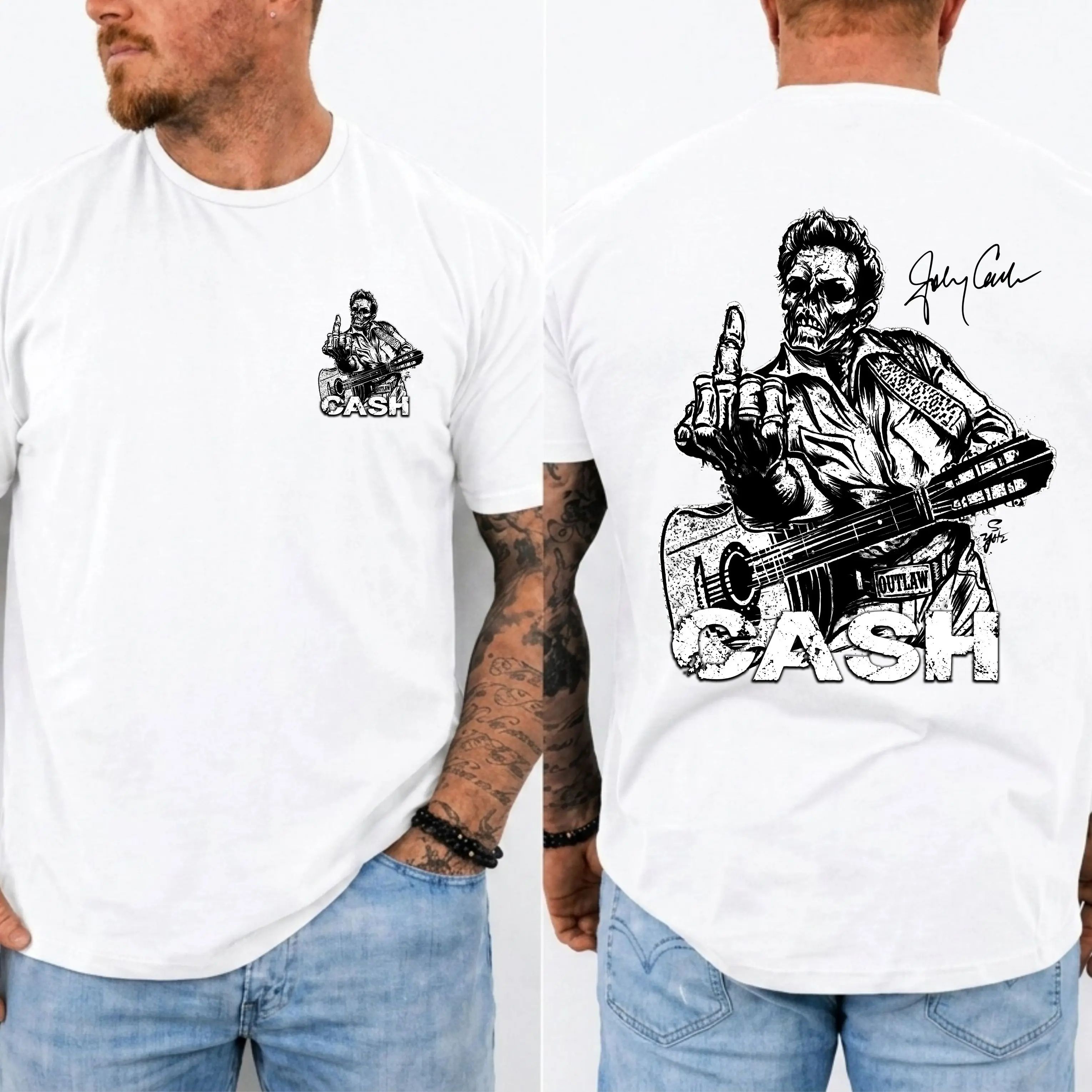J0hnny Cash Finger Skull Graphic Tee, Country Music Legend Memorial T-Shirt