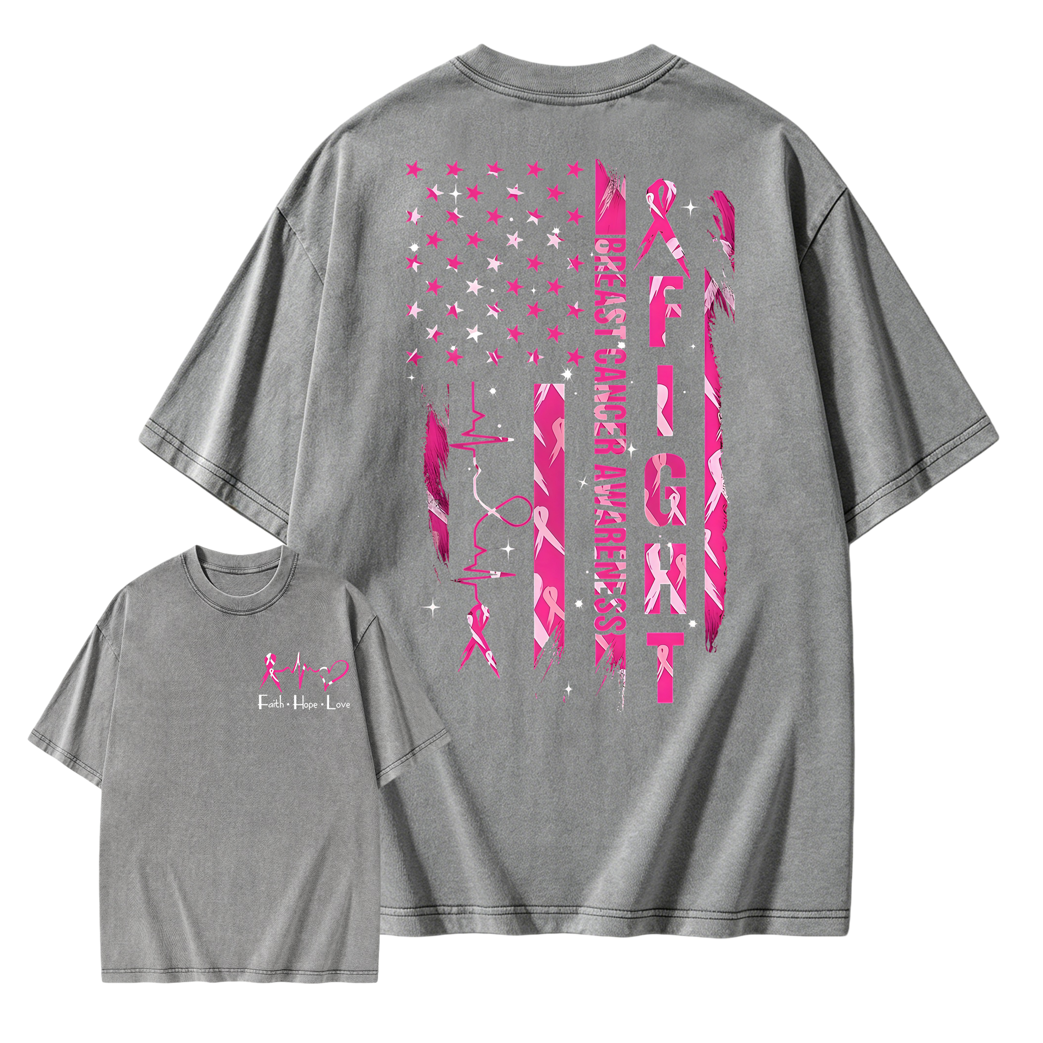 Women's Breast Cancer Awareness Graphic Washed T-shirt with Pink Ribbon & "Empowerment" Design
