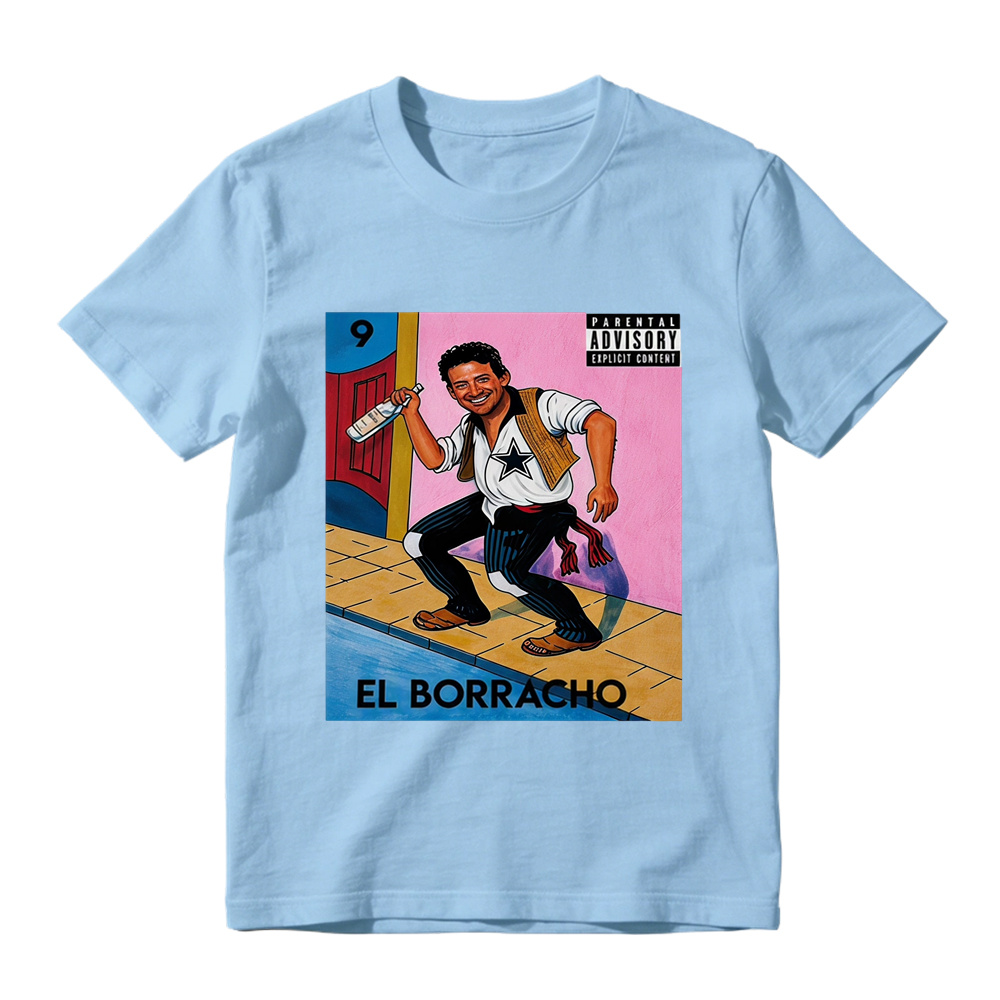 El Borracho Mexican Loteria Card T-Shirt - Funny Drinking Parental Advisory Graphic Tee for Men