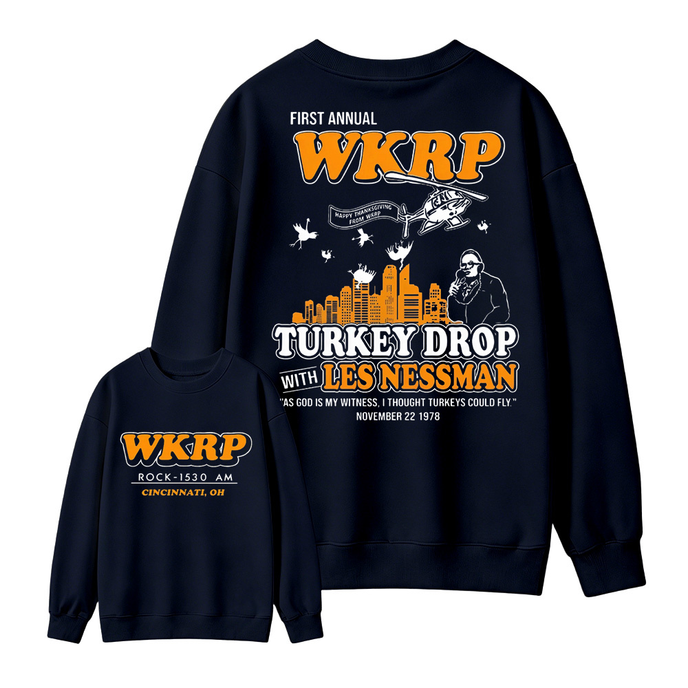 WKRP Turkey Drop T-Shirt, Les Nessman Thanksgiving Graphic Tee Sweatshirt