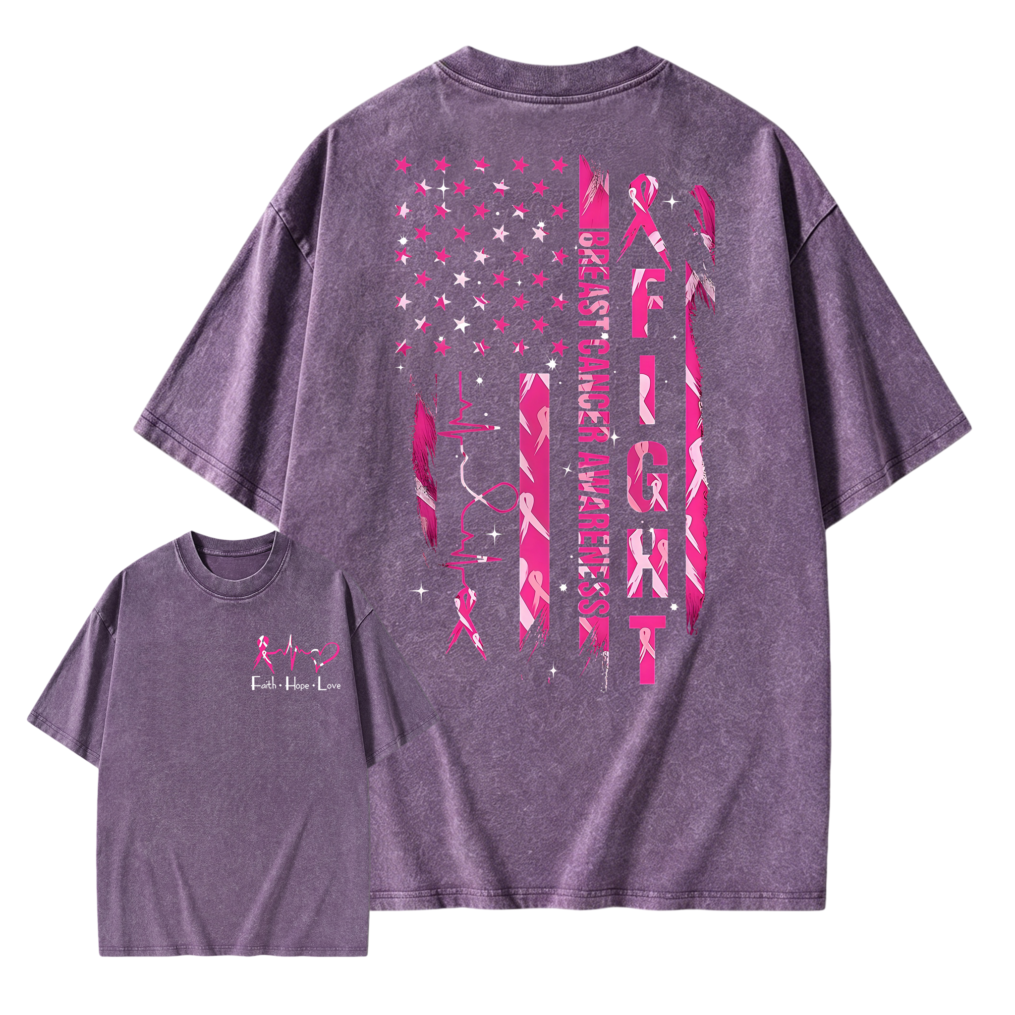 Women's Breast Cancer Awareness Graphic Washed T-shirt with Pink Ribbon & "Empowerment" Design