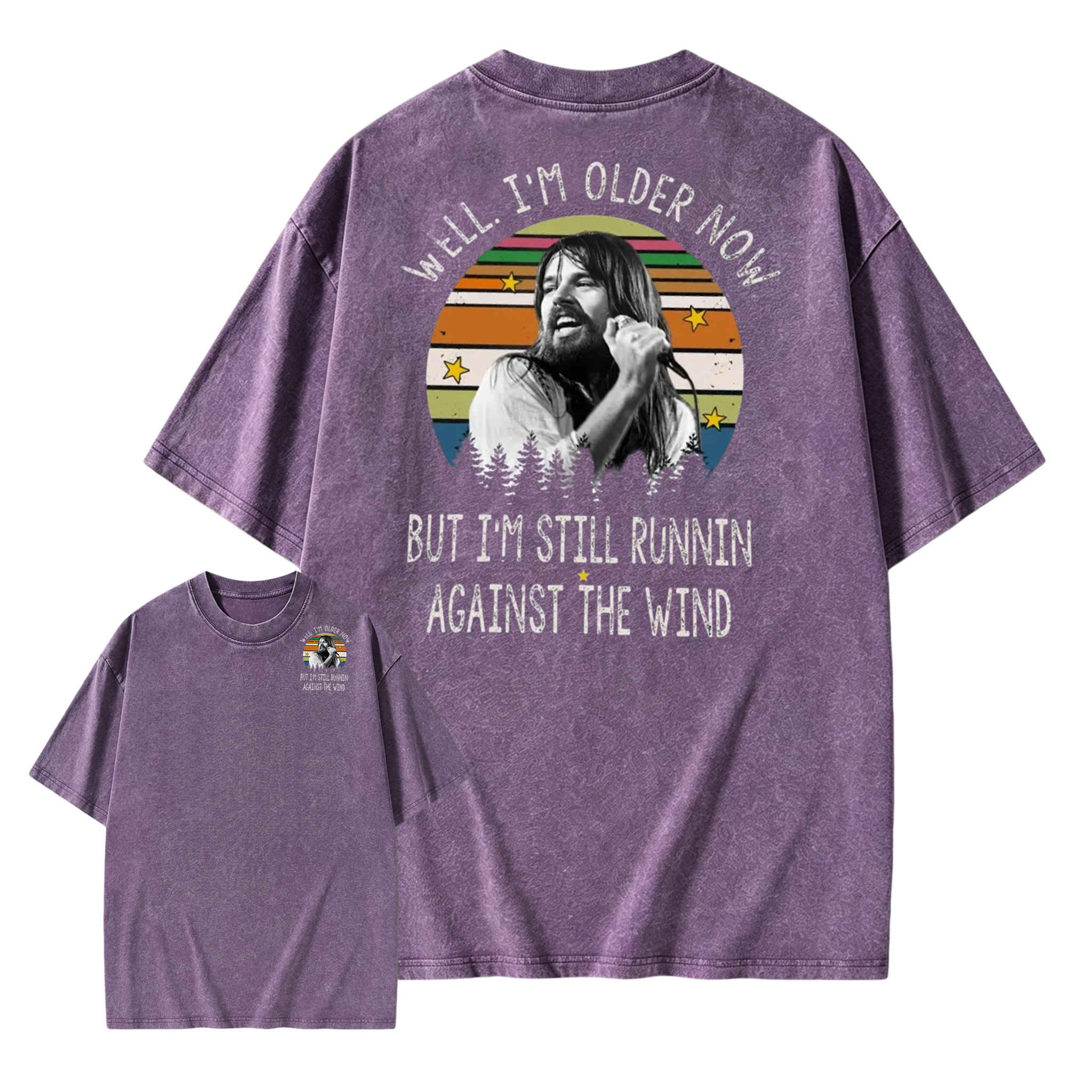 Well I'm Older Now But I'm Still Runnin Against The Wind Vintage Rock Quote Washed T-Shirt