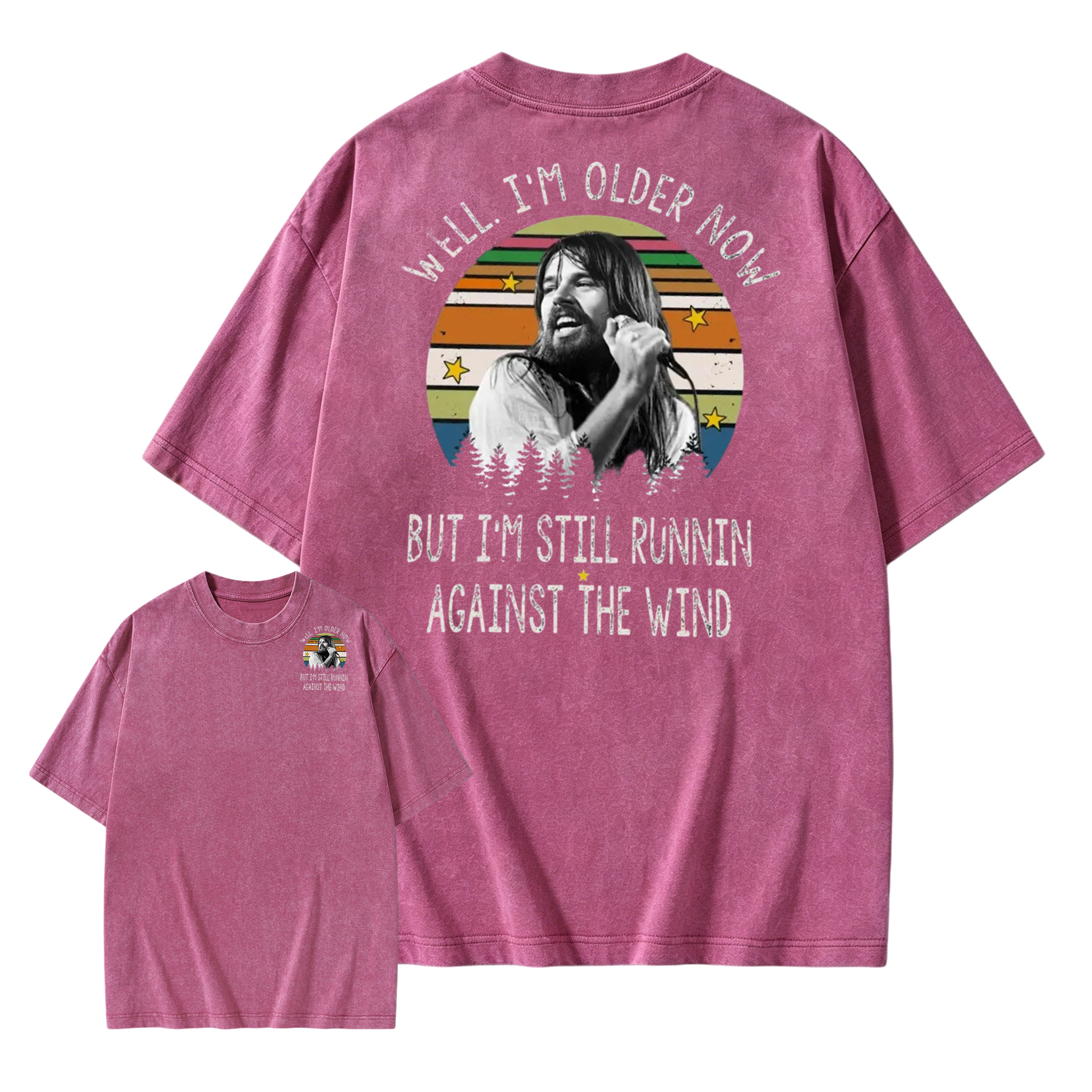 Well I'm Older Now But I'm Still Runnin Against The Wind Vintage Rock Quote Washed T-Shirt