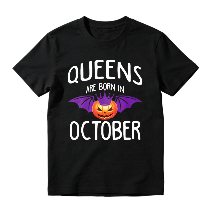 Queens Are Born In October Halloween Pumpkin Bat Unisex Classic T-shirt