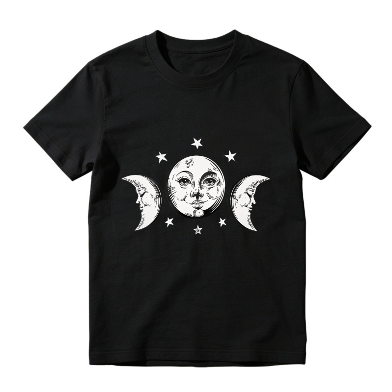 Three Phase Moon With Face And Stars, Unisex Classic T-shirt