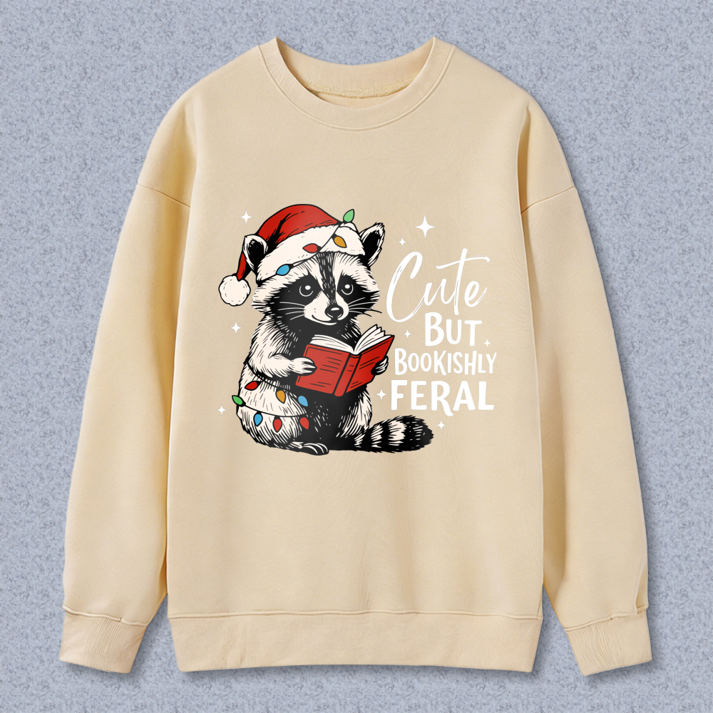 Wardrobecart Raccoon Reading Book With Santa Hat And Christmas Lights Unisex Classic Sweatshirt