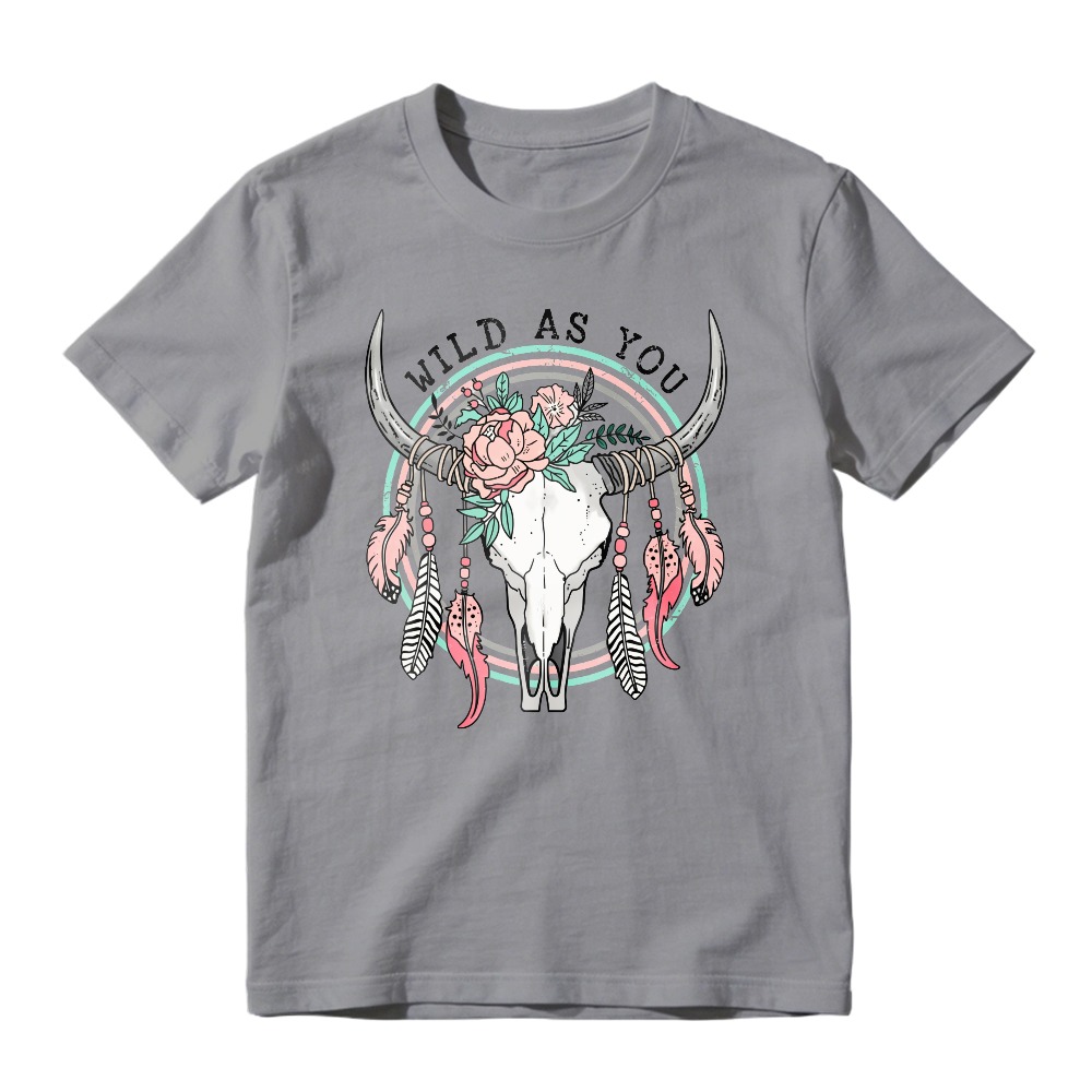 Wild As You Bull Skull With Flowers And Feathers, Unisex Classic T-shirt