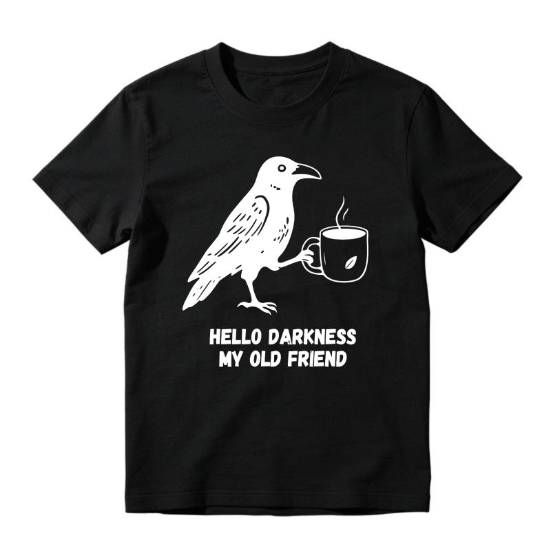 Crow Holding Coffee Cup, Hello Darkness My Old Friend Quote, Unisex Classic T-shirt
