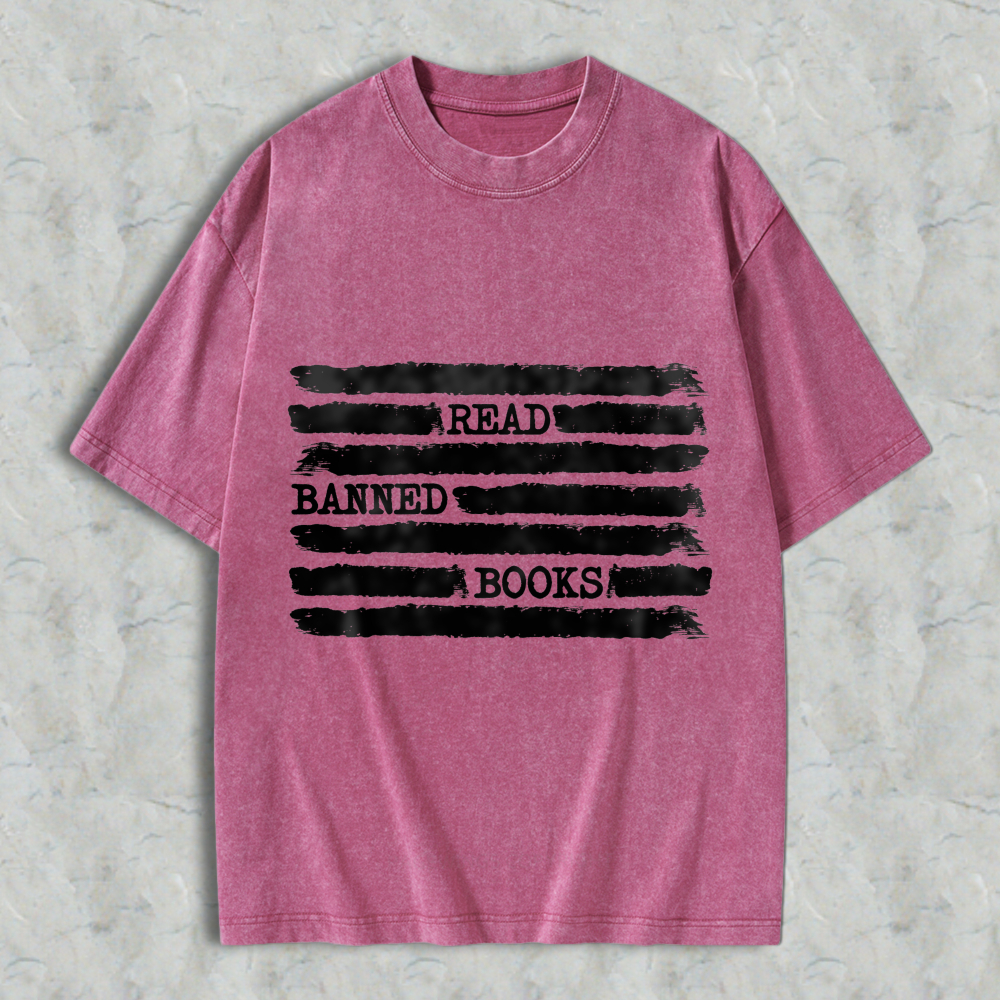 Wardrobecart Read Banned Books Pattern Unisex Washed T-shirt
