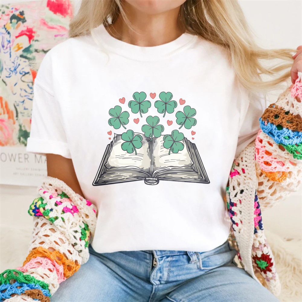 Wardrobecart Open Book With Clover And Hearts tshirt