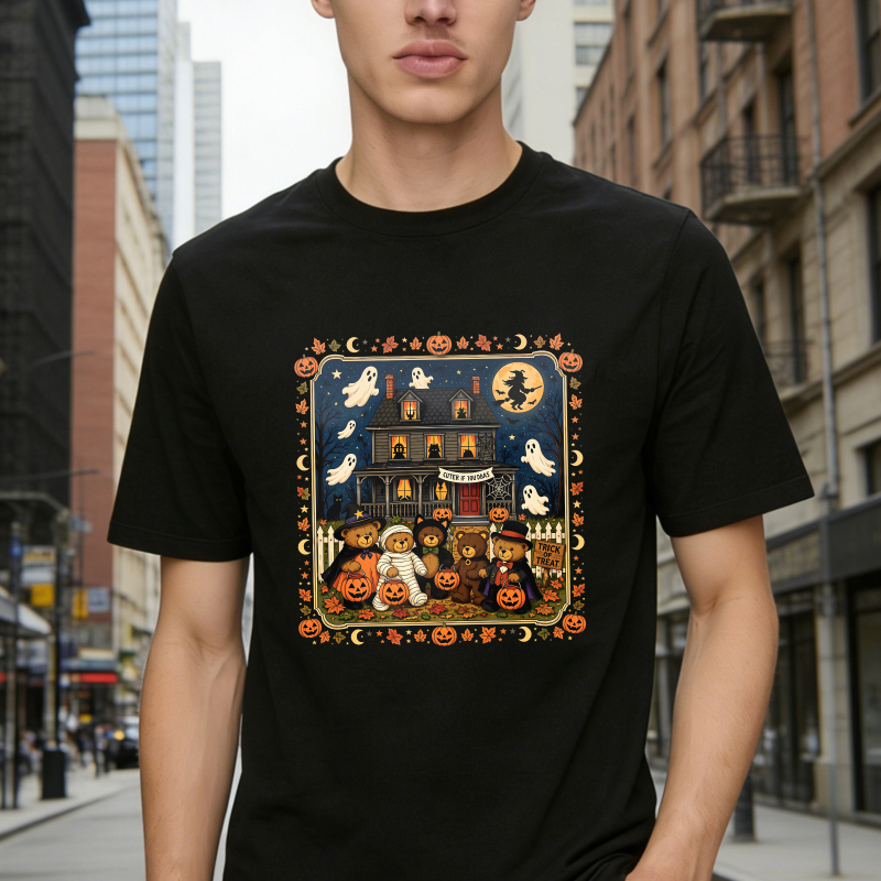 Halloween Haunted House With Ghosts Pumpkins And Trick Or Treat Kids Unisex Classic T-shirt