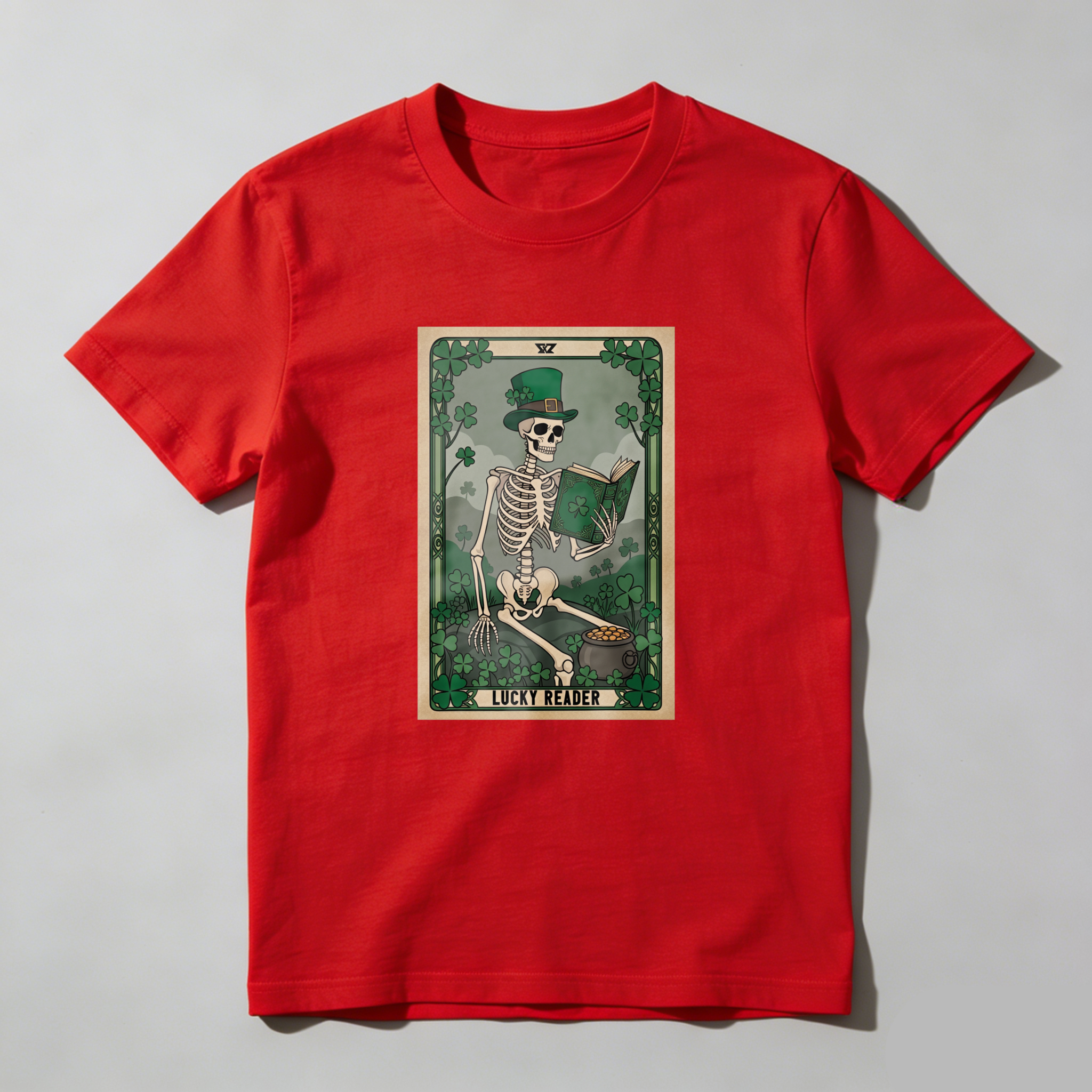 Wardrobecart Skeleton Reading Book In Forest Scene tshirt