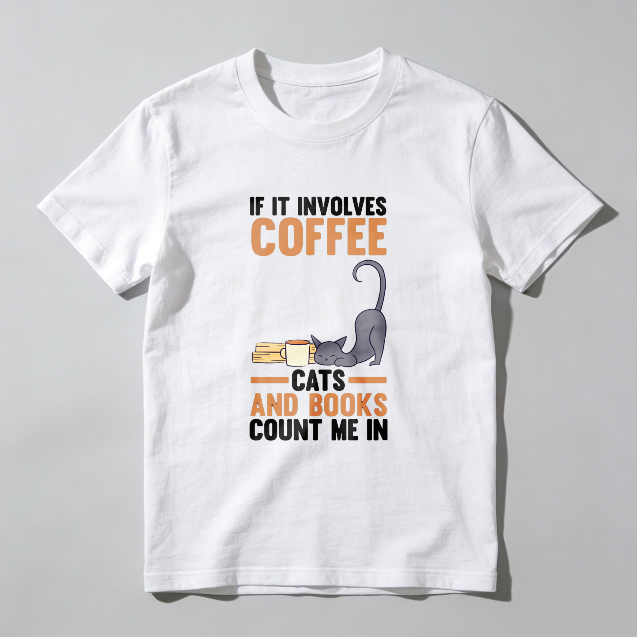 Wardrobecart Coffee And Books Cat Design Tshirt