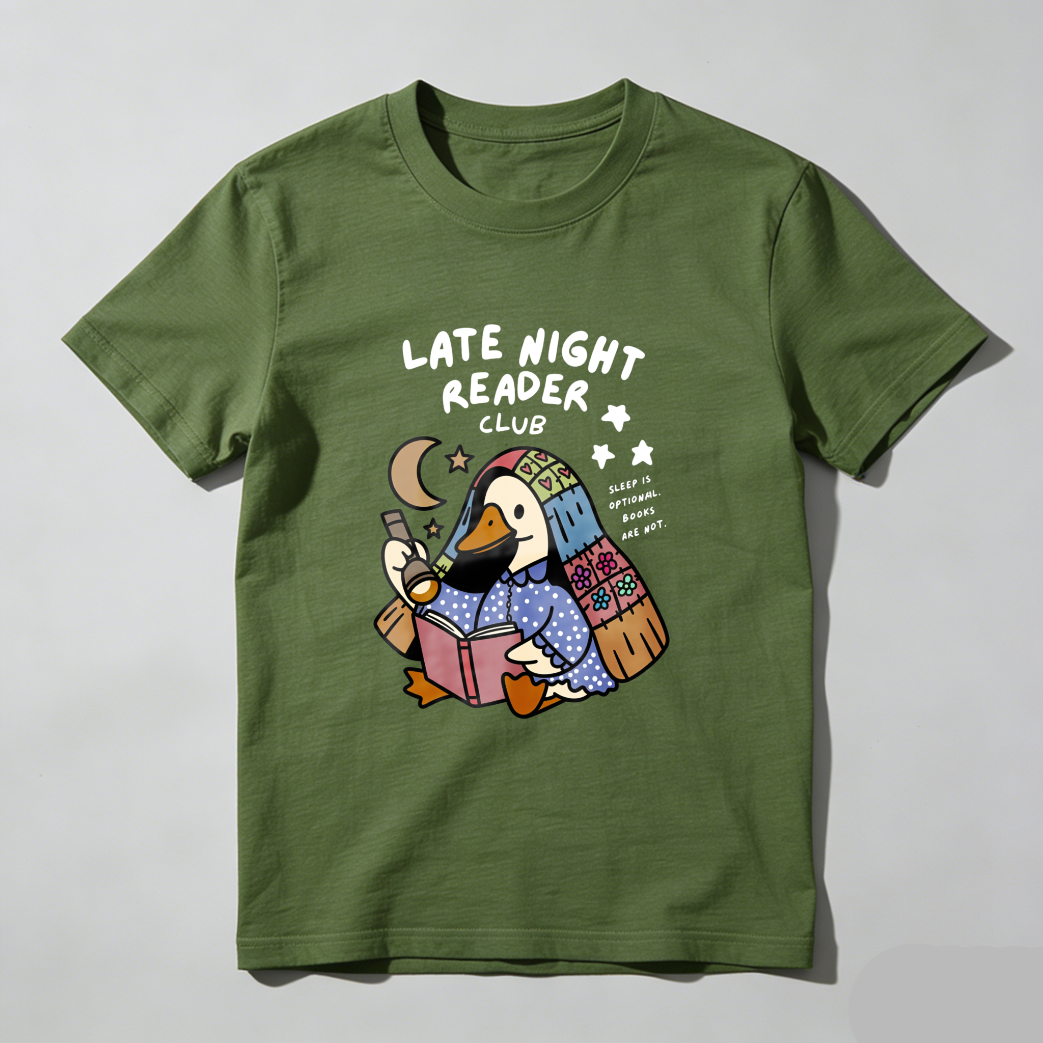 Wardrobecart Late Night Reader Club Duck Reading Book Tshirt