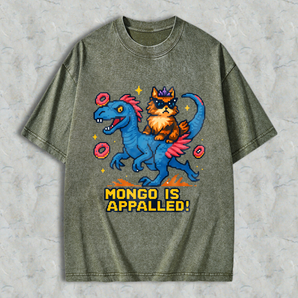 Wardrobecart Dinosaur And Cat With Donuts Mongo Is Appalled Unisex Washed T-shirt