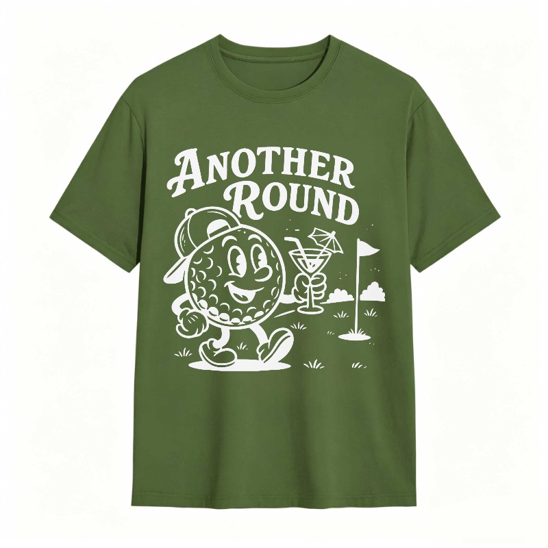 Golf Ball Character Holding Cocktail And Flag On Golf Course Another Round Text Unisex Classic T-shirt