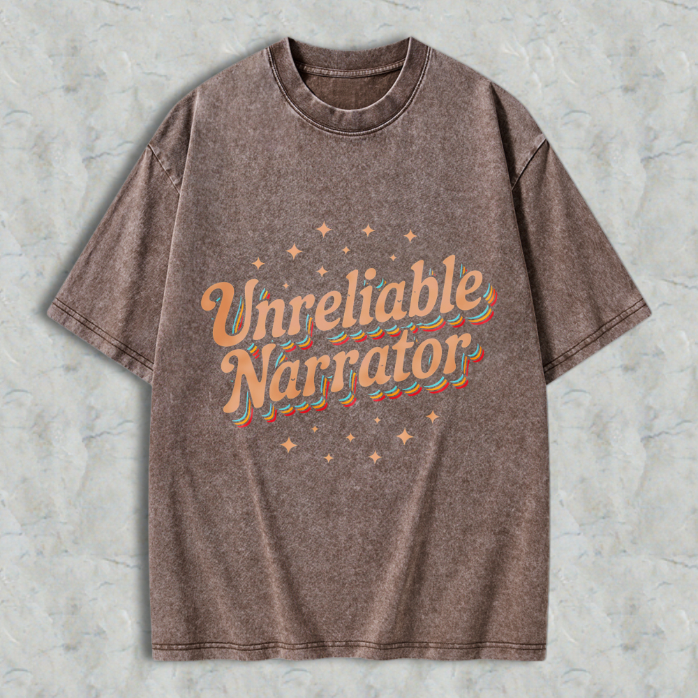 Wardrobecart Unreliable Narrator Text With Star Accents Unisex Washed T-shirt