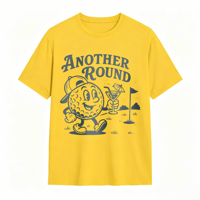 Golf Ball Character Holding Cocktail And Flag On Golf Course Another Round Text Unisex Classic T-shirt