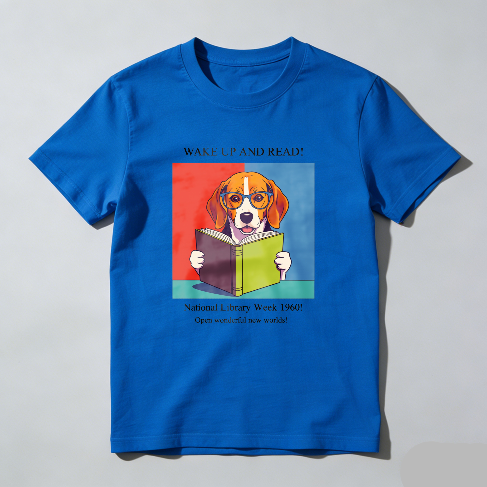 Wardrobecart Wake Up And Read Dog With Book Tshirt 100% cotton