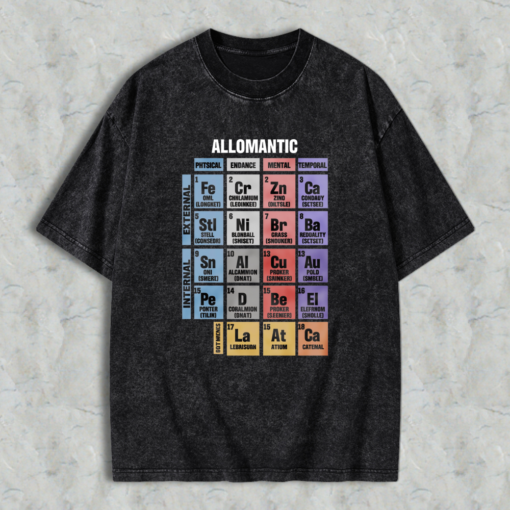Wardrobecart Allomantic Periodic Table Chart Design Unisex Washed T-shirt