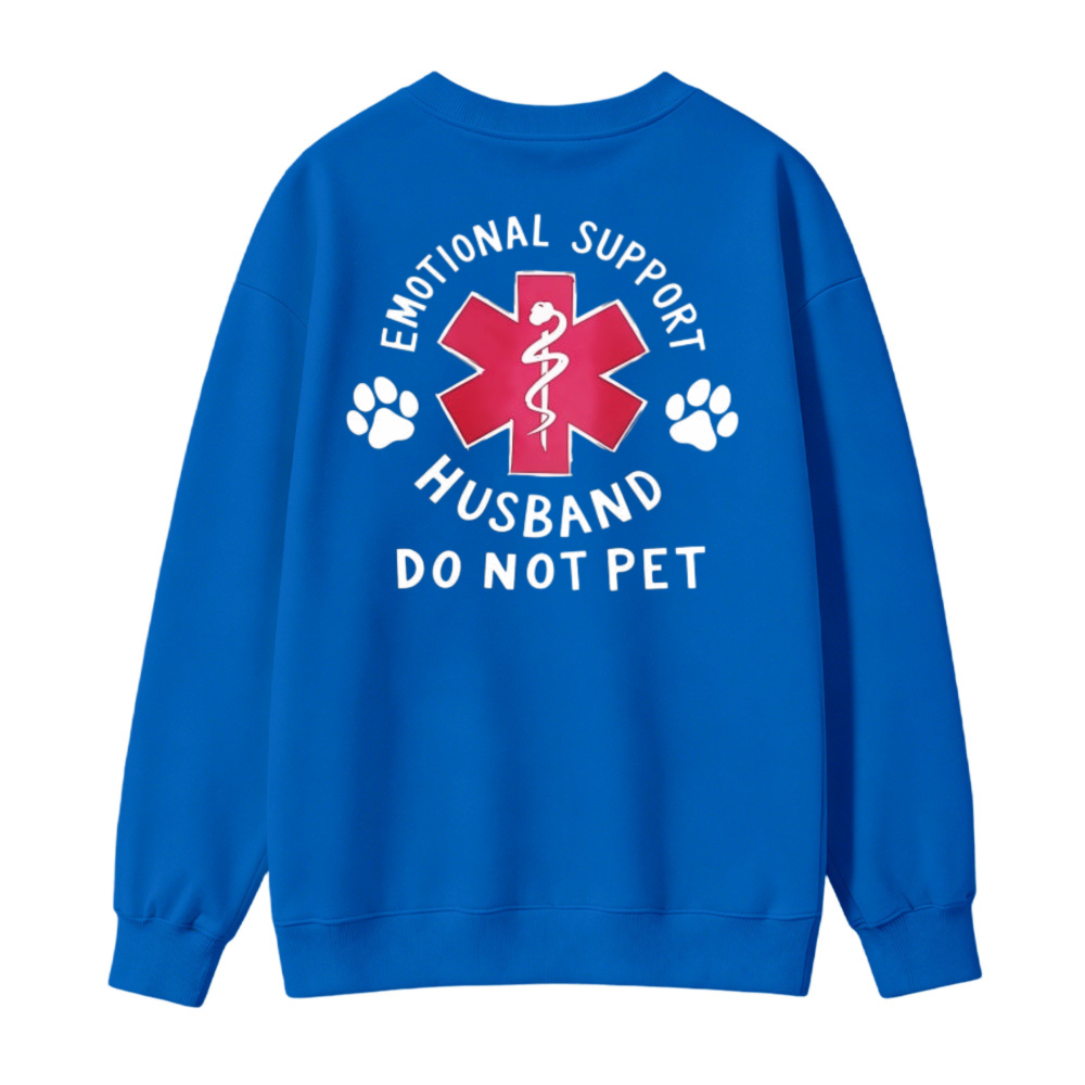 Emotional Support Husband Do Not Pet Paw Print Graphic Sweatshirt