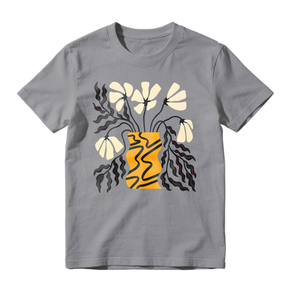 Abstract Yellow Vase With White Flowers And Roots, Unisex Classic T-shirt